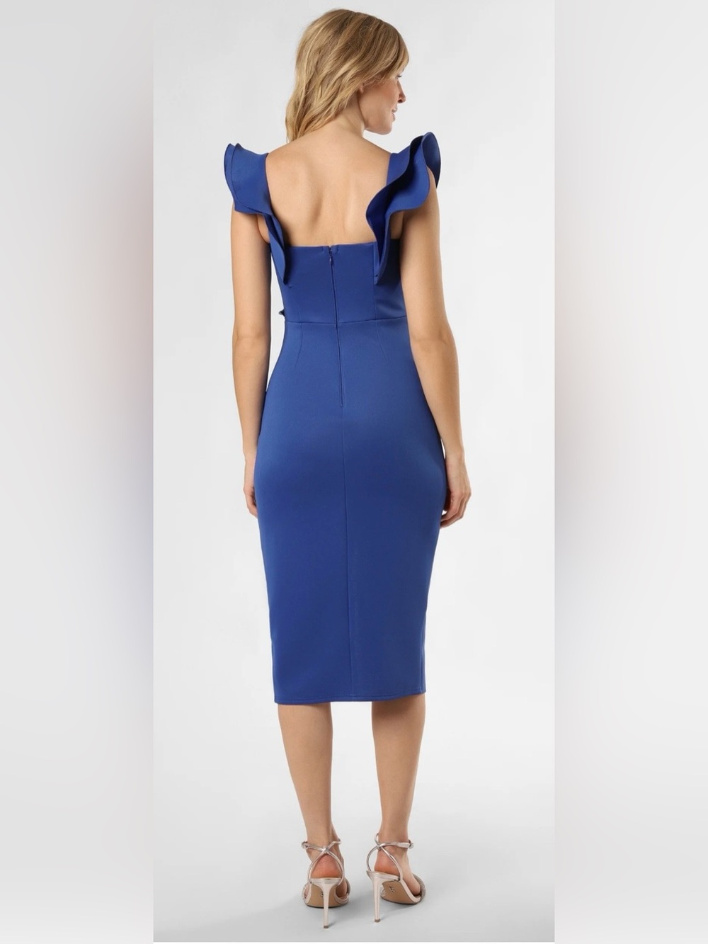 Lipsy London Indigo Blue Ruffle Midi Dress Size US 12 - Wedding Guest - Picture 4 of 6